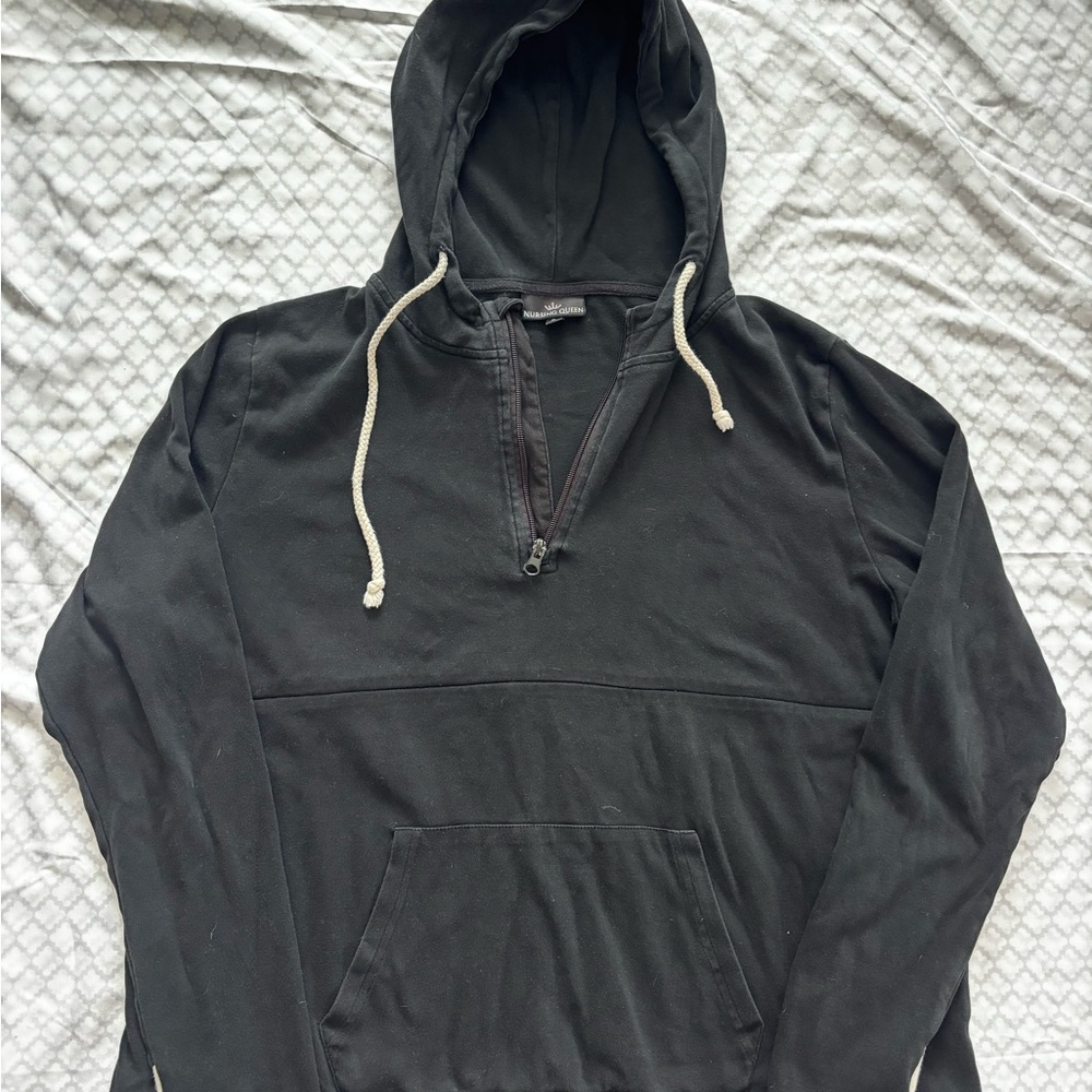 Nursing Queen Black Hooded Nursing Sweatshirt with Drawstrings
